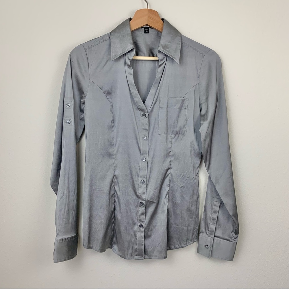 Elegant Gray Women's Button-Up Shirt
